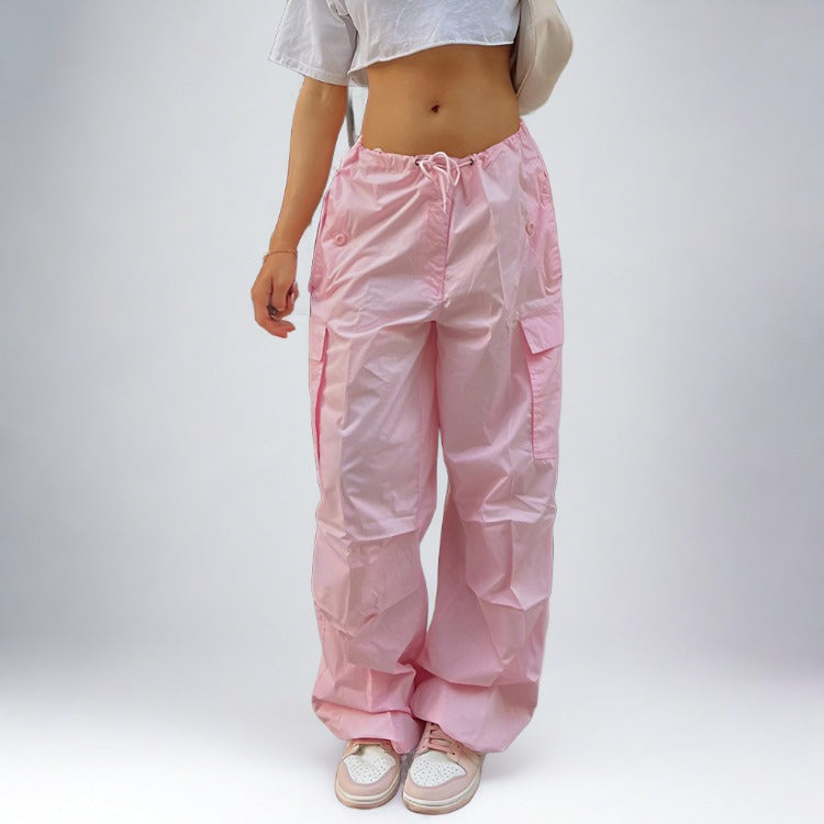 Pink Wide Leg Baggy Cargo Pants For Women – himandher